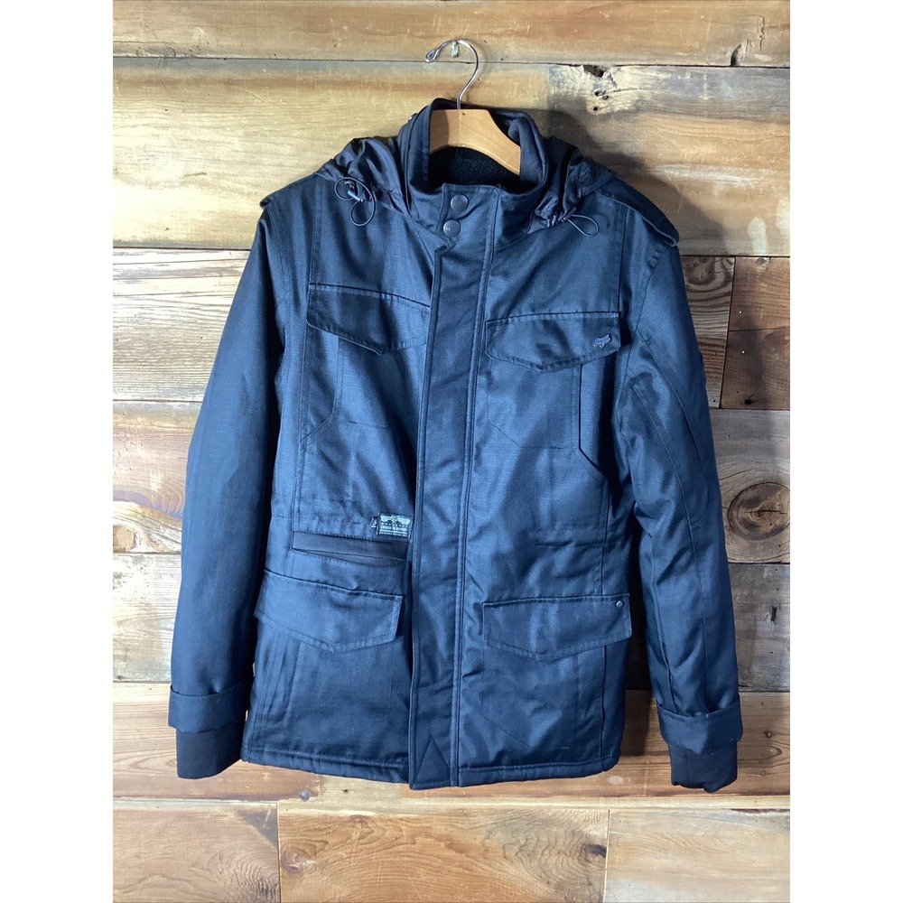 Fox Racing Mens Black Full Zip Small Hooded Jacket Fleece Lining Pockets